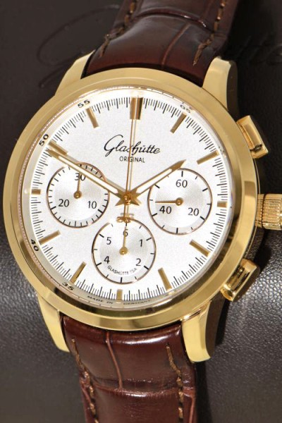 Glashütte Original Senator Chronograph unworn, large 18K Rose Gold gent's wristwatch