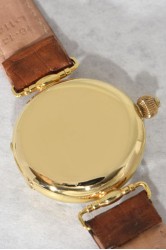 An early Le Saleve Chronograph Valjoux 13, 18K Gold case with moveable lugs, polychrome enamel dial