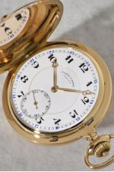 A. Lange & Söhne hunting case pocket watch with decorative blue 24h indication with an original sale document and leather box