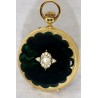 Patek Philippe translucent green enamelled 18k gold hunting case pocket watch, hand engraved dial with Calatrava Cross