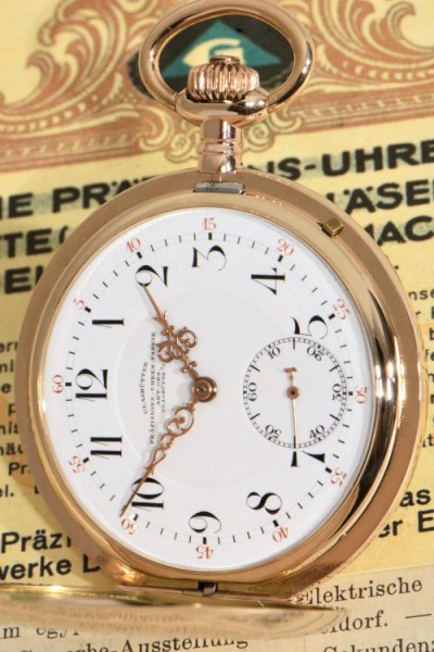 Glashütter Präzisions-Uhren-Fabrik 14Kt Gold Herrensavonnette Werkausführung in 1A Qualität