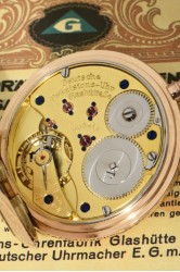 Glashütter Präzisions-Uhren-Fabrik 14Kt Gold Herrensavonnette Werkausführung in 1A Qualität