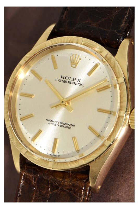 Rolex Oyster Perpetual SCOC 18K Gold gent's wristwatch with reeded index bezel