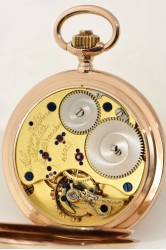 A. Lange & Sohne Quality 1A, 18K gold HC pocket watch, original sale document and leather box