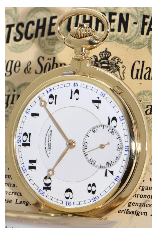 A. Lange & Söhne 14K gold HC pocket watch  with original accessories and extract from the archives