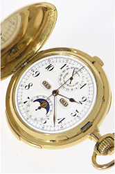 Vollkalender mit Minutenrepetition Ligeron Horloger de la Marine schwere 18K Gold Herrensavonnette