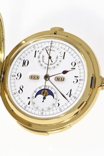 Vollkalender mit Minutenrepetition Ligeron Horloger de la Marine schwere 18K Gold Herrensavonnette