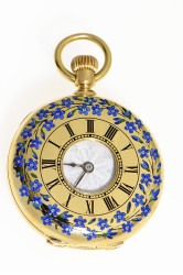 Patek Philippe enameled half hunter case pocket watch with engraved dial