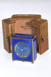Haas Neveux & Cie miniature carriage clock with hour repeating, with travelling leather box