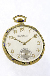 Patek Philippe "Murat-Style" florally chased and two-tone enamelled 18k gold pocket watch