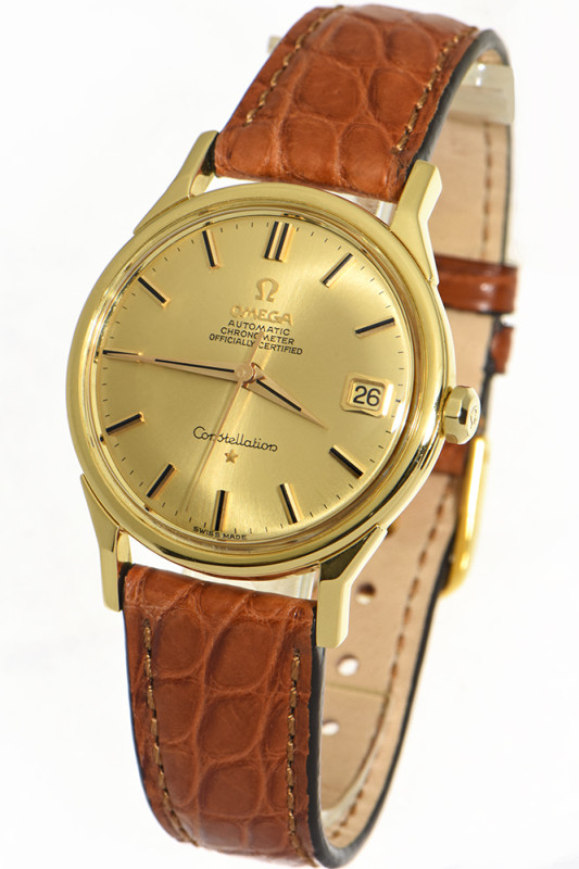 Omega Grand Luxe Constellation Automatic 18k gold gent' s watch with 18K solid gold dial