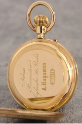 A. Huguenin Geneve decorative, fine 14k gold gold enamel lady's hunter case pocket watch