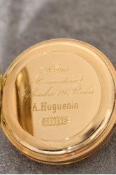 A. Huguenin Geneve dekorative, feine 14Kt Gold Damensavonnette mit traumhaft schönem Emailportrait