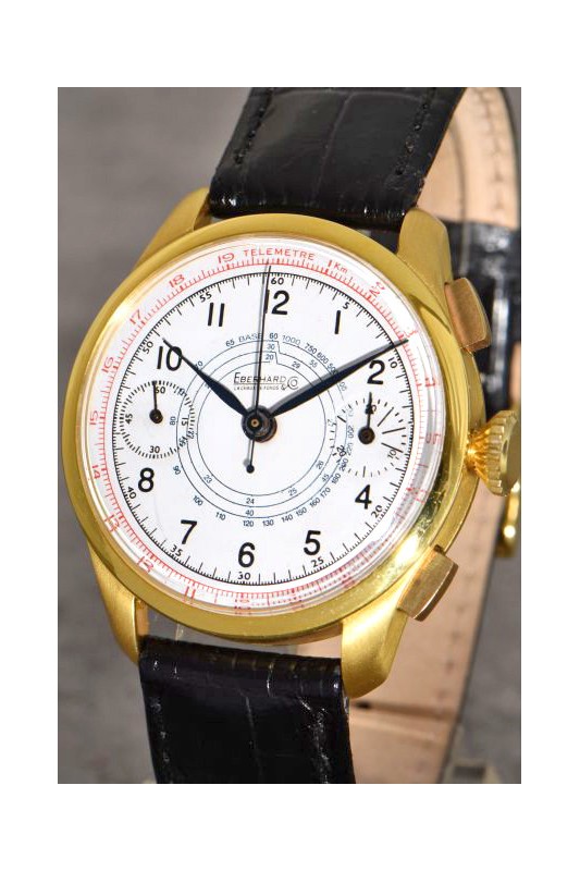 Eberhard & Co. large 18K Gold Chronograph with Polychrome Enamel Dial