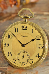 A rare Cartier Art Deco 18K Gold pocket watch, floral dekorated