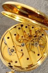 dekorative Mermod Frères Sainte Croix Taschenuhr mit Originalschattulle in 18Kt Goldausführung