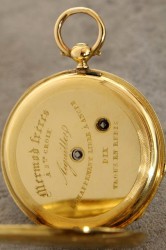dekorative Mermod Frères Sainte Croix Taschenuhr mit Originalschattulle in 18Kt Goldausführung