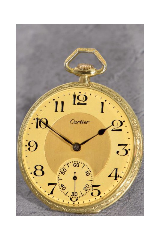 A rare Cartier 18K Gold pocket watch, floral dekorated