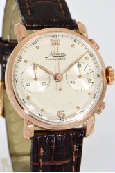 A beautiful Minerva Antimagnetic Chronograph with 30 min. counter an absolute eye-catcher in 18k rose gold execution